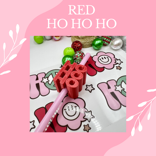 3D STRAW CHRISTMAS RED  HO HO HO- Standard Size