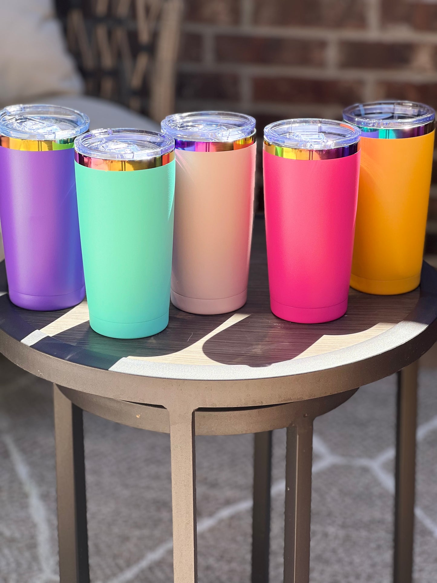 20oz Tumblers with Rainbow Metallic Top Trim