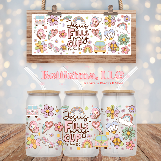 Retro Jesus Fills My Cup UV DTF Cup Wrap