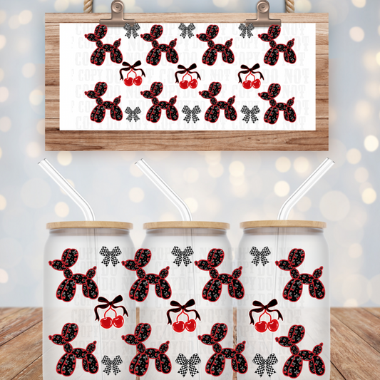 CHECKERED CHERRY  BALLOON PUP UV DTF CUP WRAP -SHOP EXCLUSIVE