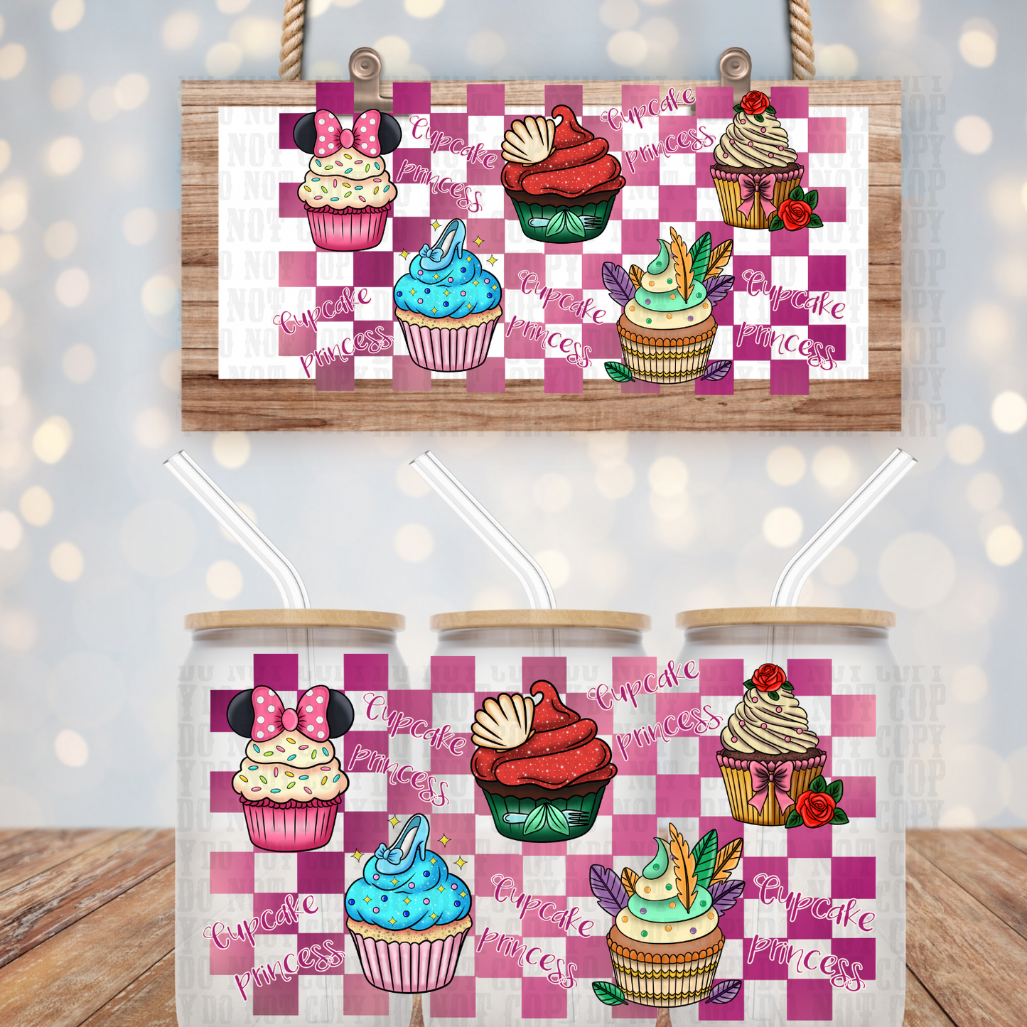 Checkered Cupcake Princess Wrap UV DTF Decal