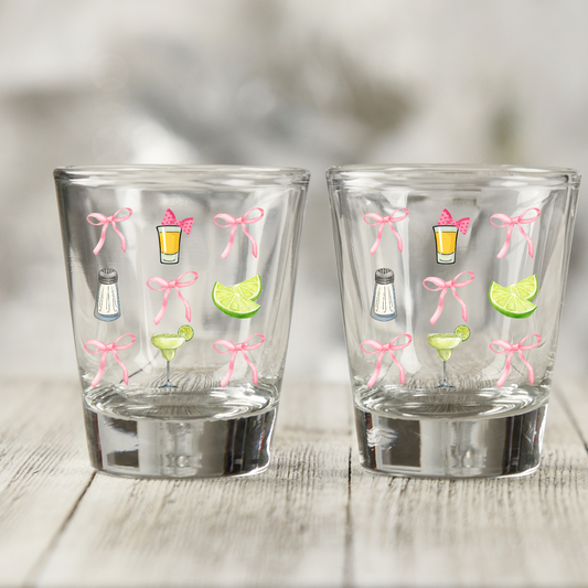 Coquette Tequila Bows UV DTF Shot Glass Decal