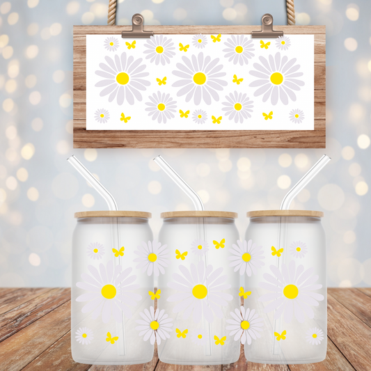 White Daisy UV DTF Cup Wrap