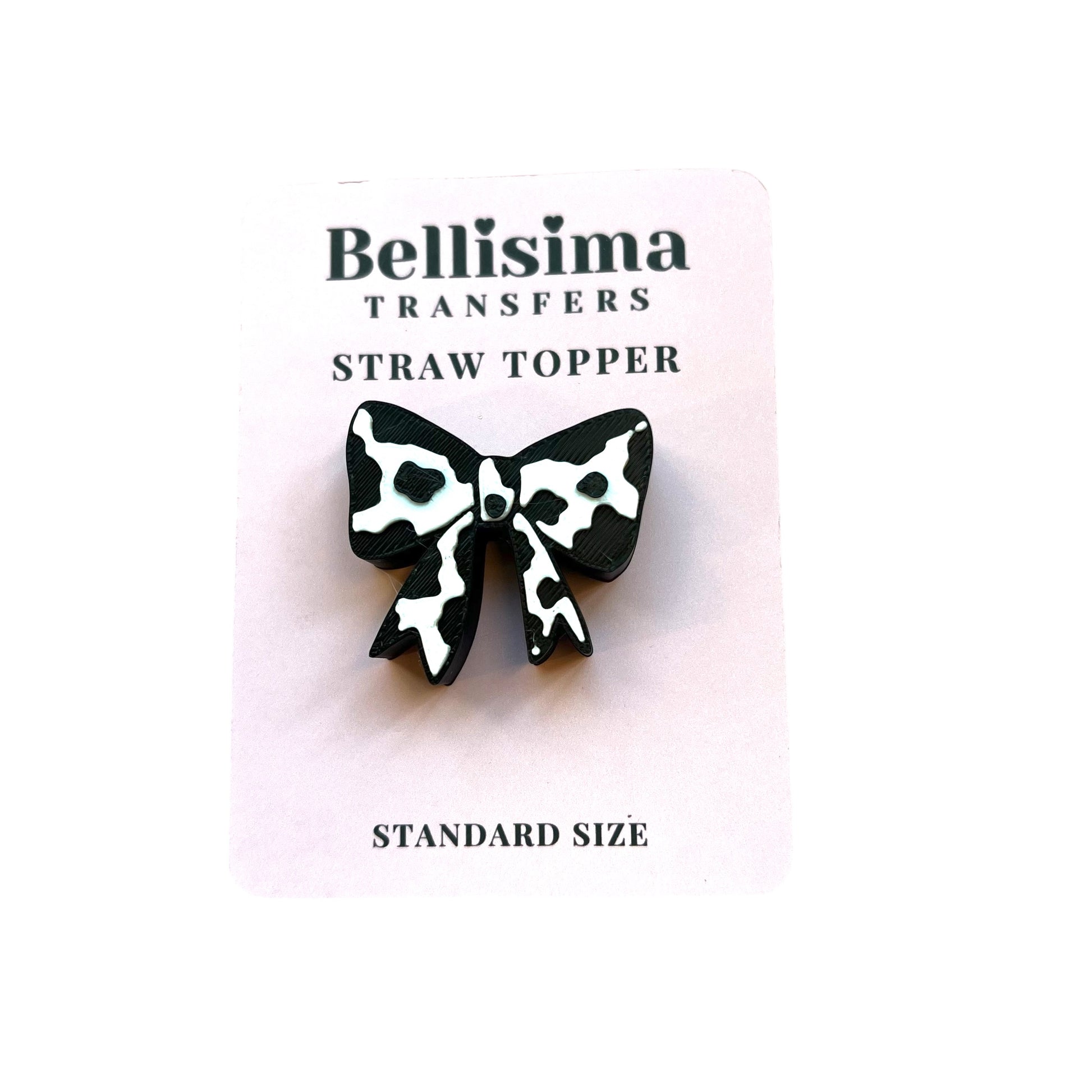 cow print bow 3d straw topper