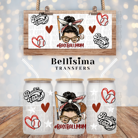 Baseball Mama Messy Bun UV DTF Cup Wrap